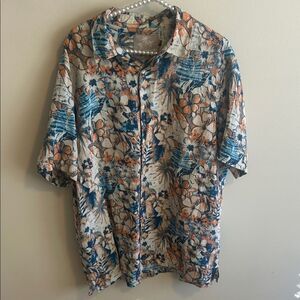 Margaritaville Shirt Mens XL Silk Linen Blend Hawaiian Floral Tropical Camp SS